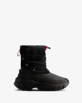 Hunter Boots | Women's Wanderer Vegan Shearling Insulated Short Snow Boots-Black
