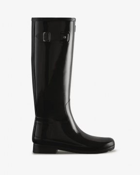 Hunter Boots | Women's Refined Slim Fit Tall Gloss Rain Boots-Black