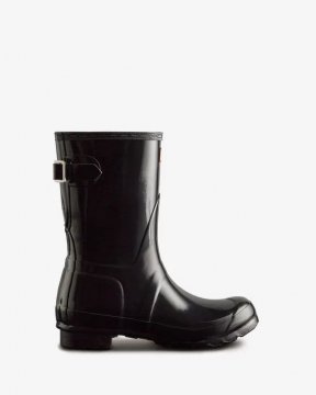 Hunter Boots | Women's Short Back Adjustable Gloss Rain Boots-Black