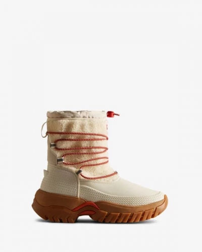 Hunter Boots | Women's Wanderer Vegan Shearling Insulated Short Snow Boots-White Willow/Gum
