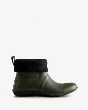 Hunter Boots | Men's Insulated Roll Top Vegan Shearling Boots-Dark Olive