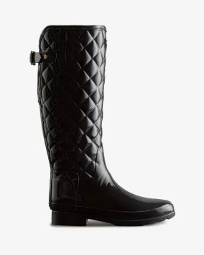 Hunter Boots | Women's Refined Slim Fit Adjustable Quilted Tall Rain Boots-Black