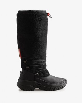 Hunter Boots | Women's Wanderer Vegan Shearling Insulated Tall Snow Boots-Black