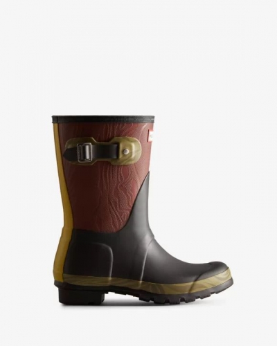 Hunter Boots | Women's Erosion Texture Patchwork Short Rain Boots-Erosion Texture Patchwork