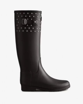 Hunter Boots | Women's Refined Slim Fit Tall Stud Cuff Rain Boots-Black