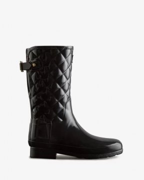 Hunter Boots | Women's Refined Slim Fit Adjustable Quilted Short Rain Boots-Black