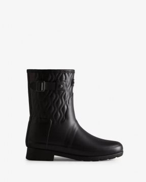 Hunter Boots | Women's Refined Slim Fit Vertical Quilted Short Rain Boots-Black
