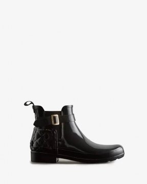 Hunter Boots | Women's Refined Slim Fit Quilted Gloss Chelsea Boots-Black