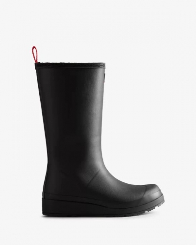 Hunter Boots | Women's Play Vegan Shearling Insulated Tall Rain Boots-Black