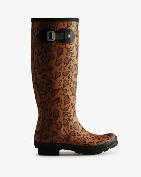 Hunter Boots | Women's Leopard Print Tall Rain Boots-Rich Tan/Saddle/Black