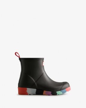 Hunter Boots | Women's Play Short Stripe Sole Rain Boots-Black / Multi Sole