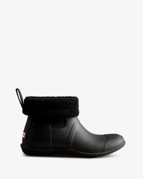 Hunter Boots | Men's Insulated Roll Top Vegan Shearling Boots-Black