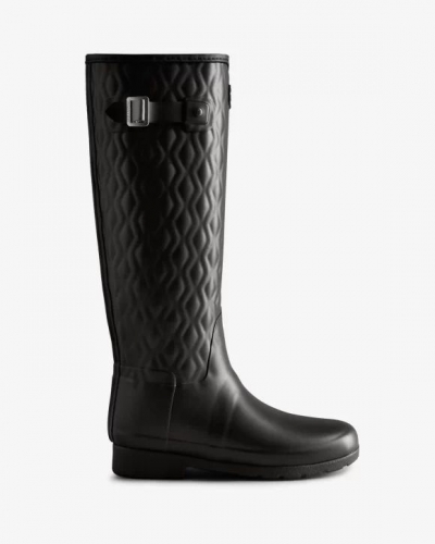 Hunter Boots | Women's Refined Slim Fit Vertical Quilted Tall Rain Boots-Black