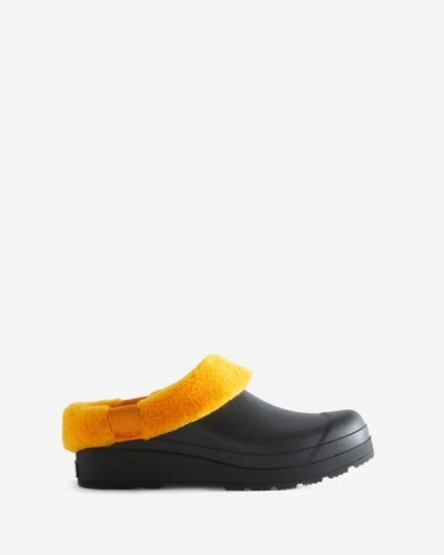 Hunter Boots | Women's Play Vegan Shearling Insulated Clogs-Black/Nomad Orange