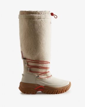 Hunter Boots | Women's Wanderer Vegan Shearling Insulated Tall Snow Boots-White Willow/Gum