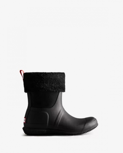 Hunter Boots | Women's Insulated Roll Top Vegan Shearling Boots-Black
