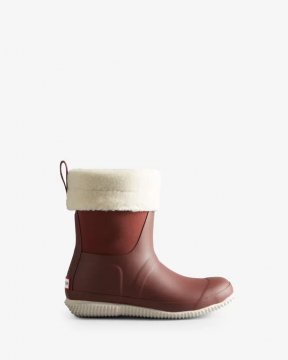 Hunter Boots | Women's Insulated Roll Top Vegan Shearling Boots-Muted Berry/White Willow