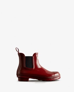 Hunter Boots | Women's Original Gloss Chelsea Boots-Fall Red/Black