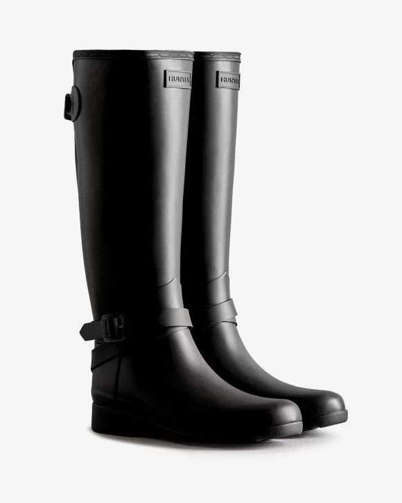 Hunter Boots | Women's Refined Slim Fit Adjustable Tall Rain Boots-Black