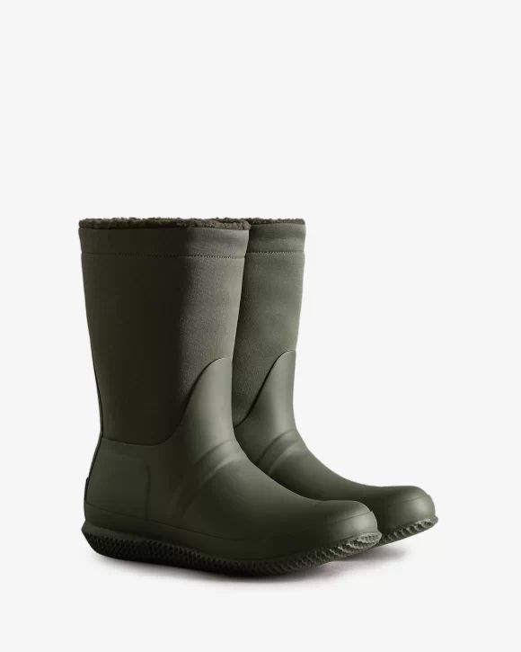 Hunter Boots | Women's Insulated Roll Top Vegan Shearling Boots-Dark Olive