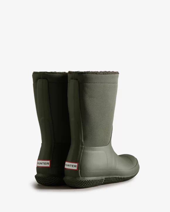 Hunter Boots | Women's Insulated Roll Top Vegan Shearling Boots-Dark Olive