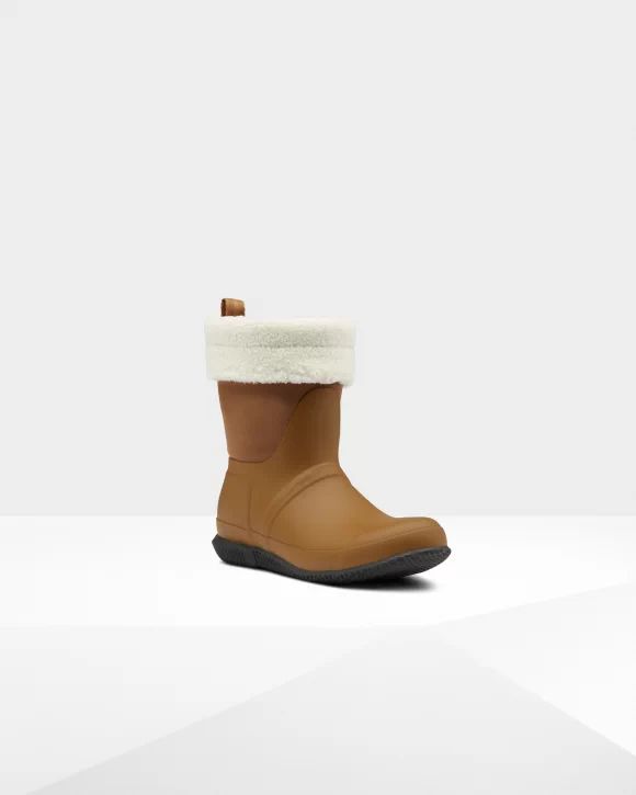 Hunter Boots | Women's Insulated Roll Top Vegan Shearling Boots-Thicket Brown