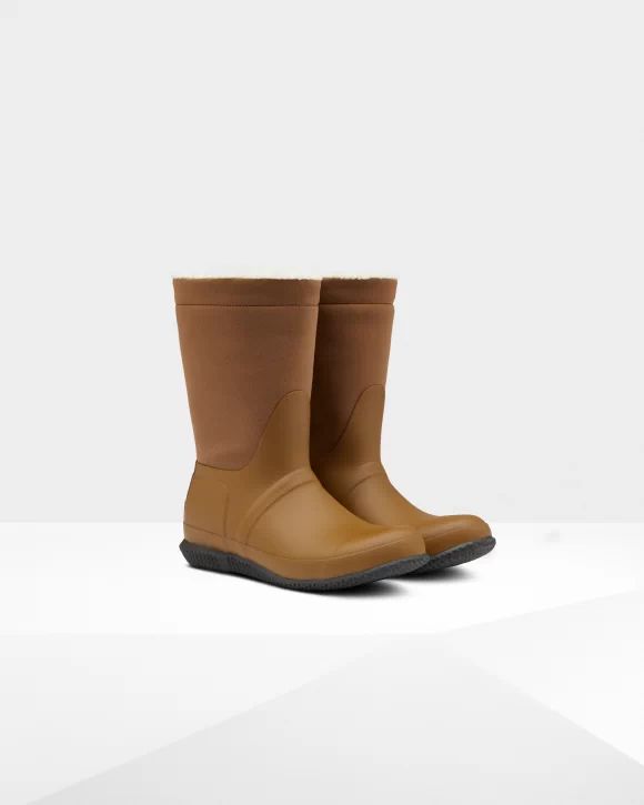 Hunter Boots | Women's Insulated Roll Top Vegan Shearling Boots-Thicket Brown