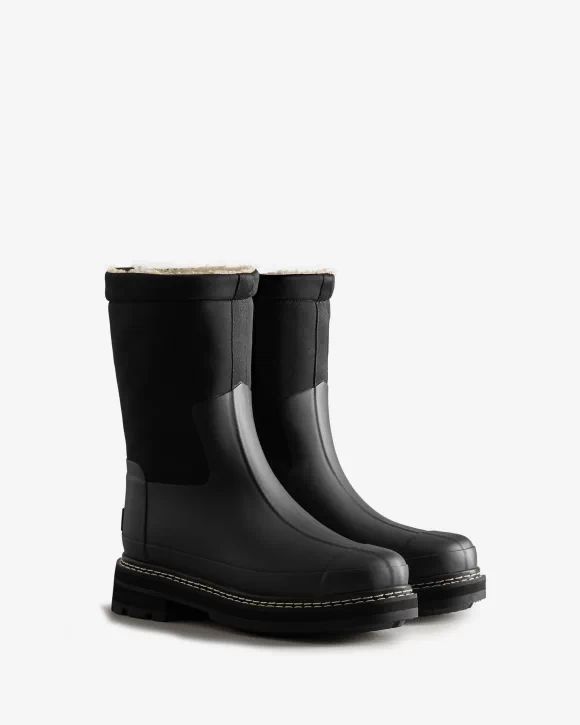 Hunter Boots | Women's Refined Stitch Roll Top Vegan Shearling Boots-Black