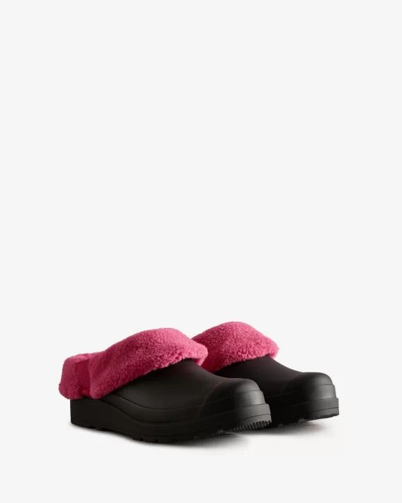 Hunter Boots | Women's Play Vegan Shearling Insulated Clogs-Black/Prismatic Pink