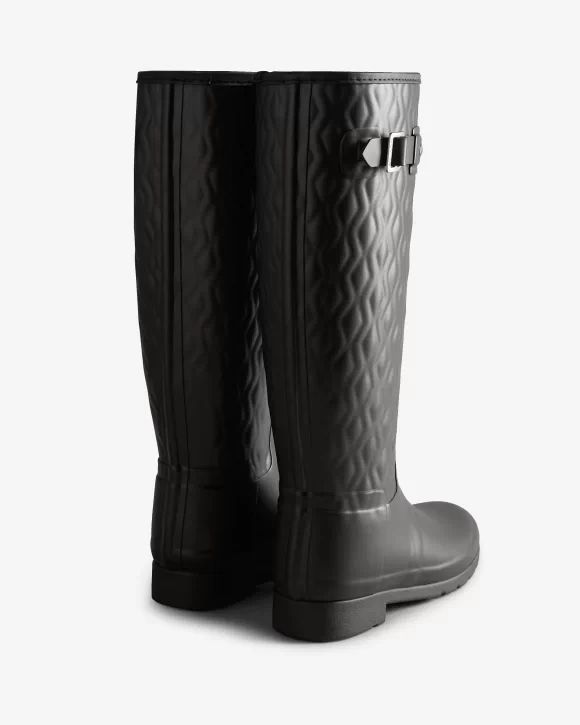 Hunter Boots | Women's Refined Slim Fit Vertical Quilted Tall Rain Boots-Black